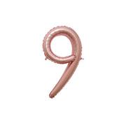 Air-Filled Rose Gold Cursive Number (9) Foil Balloon, 10in x 18in